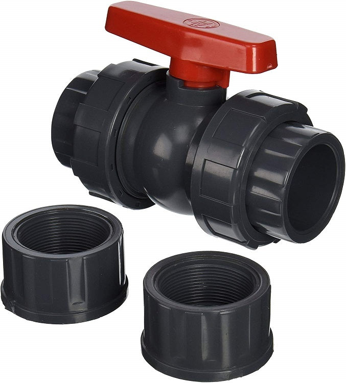 Ball Valve 3/4" PVC Schedule 80 Model D Full Port Universal Ends True Union FKM O-Ring, Teflon Seat Max Pressure 250 PSI non-shock