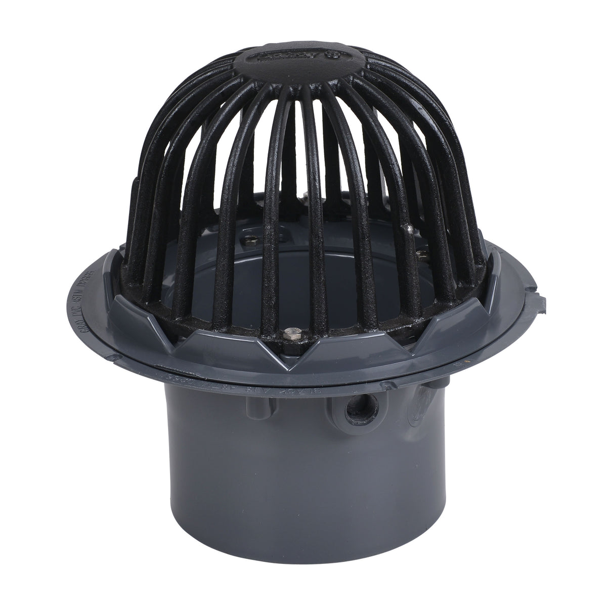 ROOF DRAIN 6" PVC BODY SPIGOT END 78026 W/GRAVEL GUARD & CAST IRON DOME