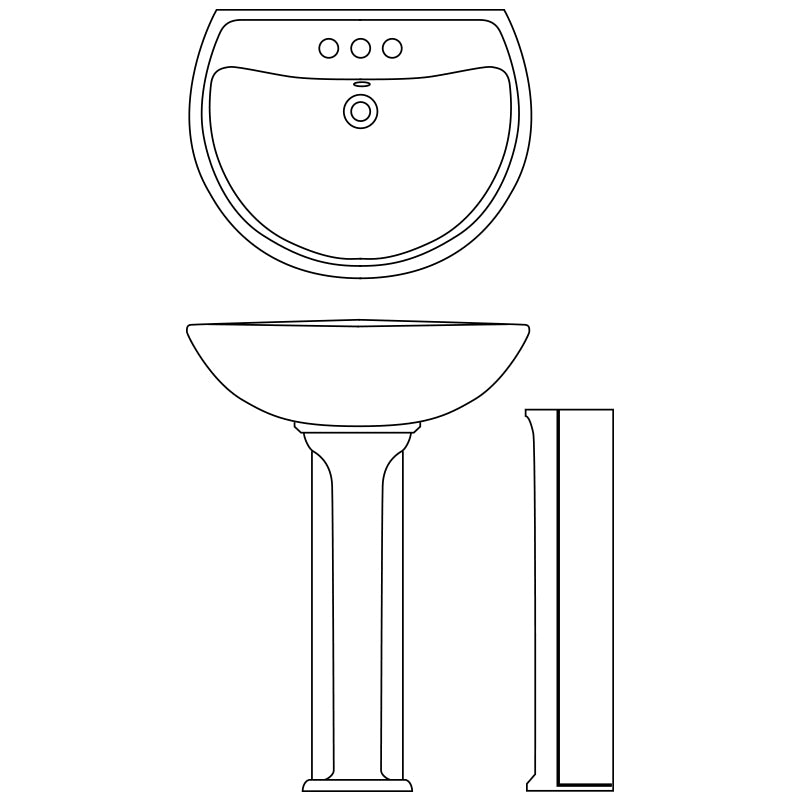 Cadet Pedestal Sink & Base in Silver w/4" Faucet Centers