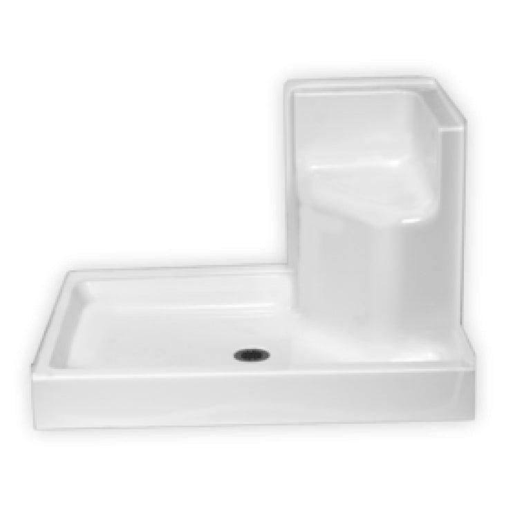 AcrylX 48x35x31" Shower Base w/RH Molded Seat in White