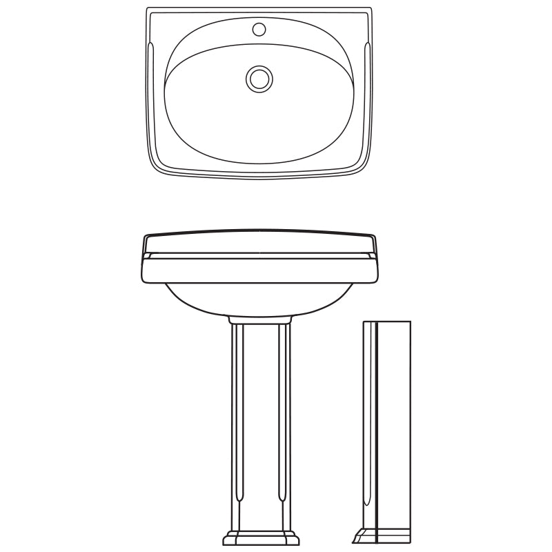 Portsmouth Pedestal Sink & Base in White w/1" Faucet Hole