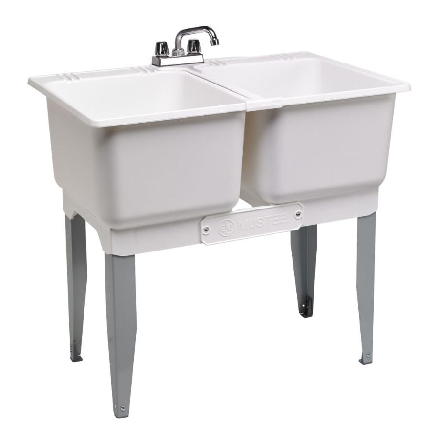 UTILATWIN 36" Floor Mount Double Laundry Tub Combo in White