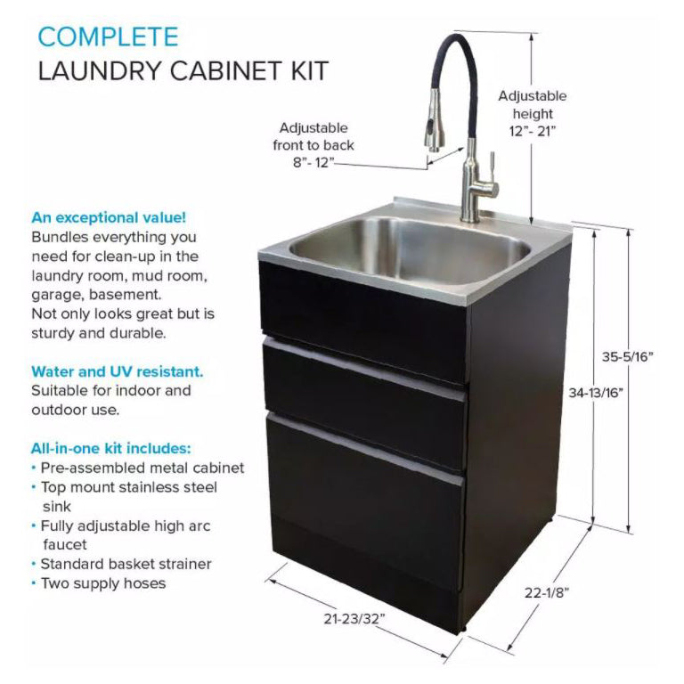 Laundry Sink/Cabinet Kit 22" w/Drop-In Sink & Black Faucet