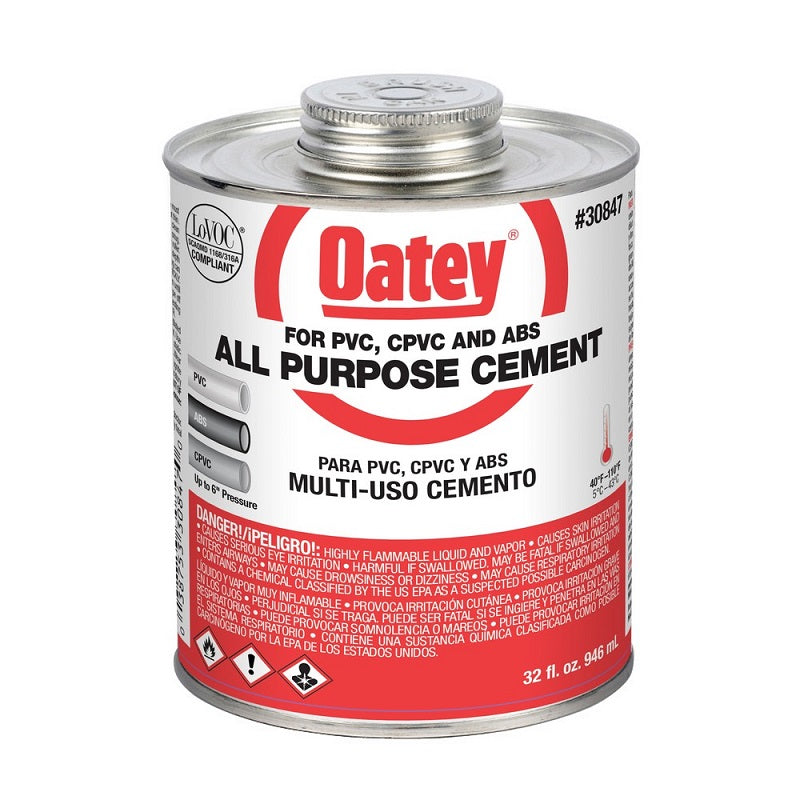 Cement 1 Qt Clear for ABS-PVC-CPVC up to 12" Diameter