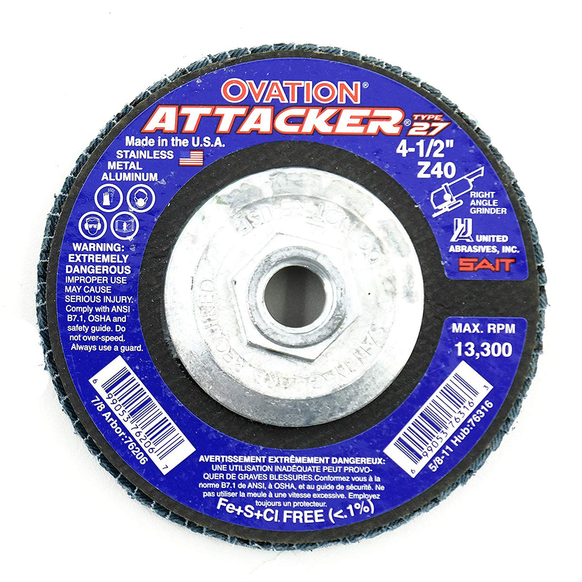 FLAP DISC 4-1/2X7/8 Z40X 76206 TYPE 27