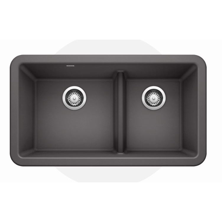 Ikon 33x19x10" Farmhouse Double Bowl Sink in Cinder