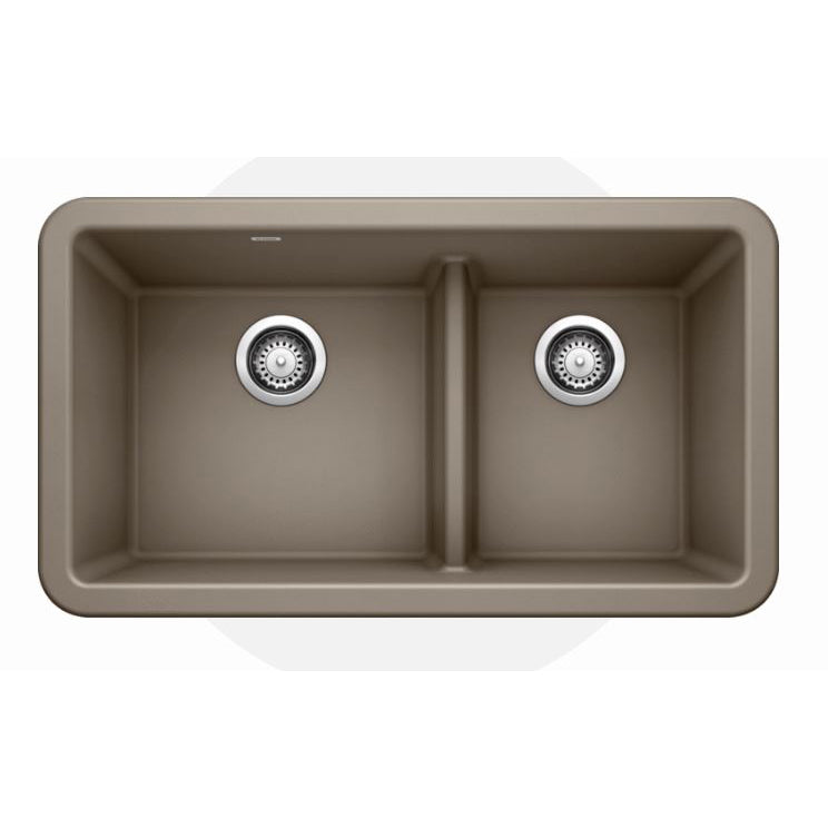 Ikon 33x19x10" Farmhouse Double Bowl Sink in Truffle