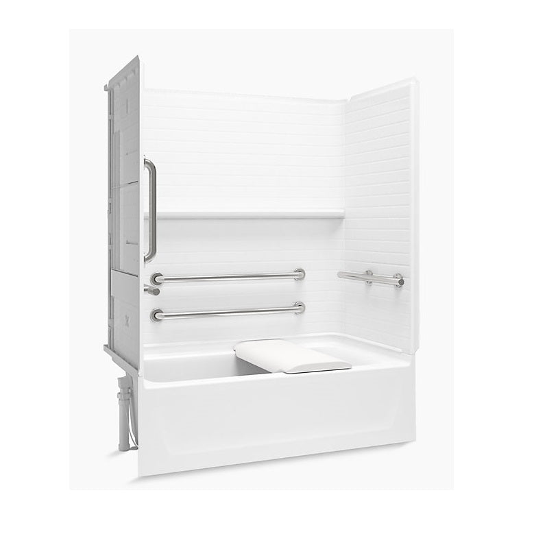 Traverse 60x30x76-1/4" Tub/Shower Kit in White LH Drn w/Seat