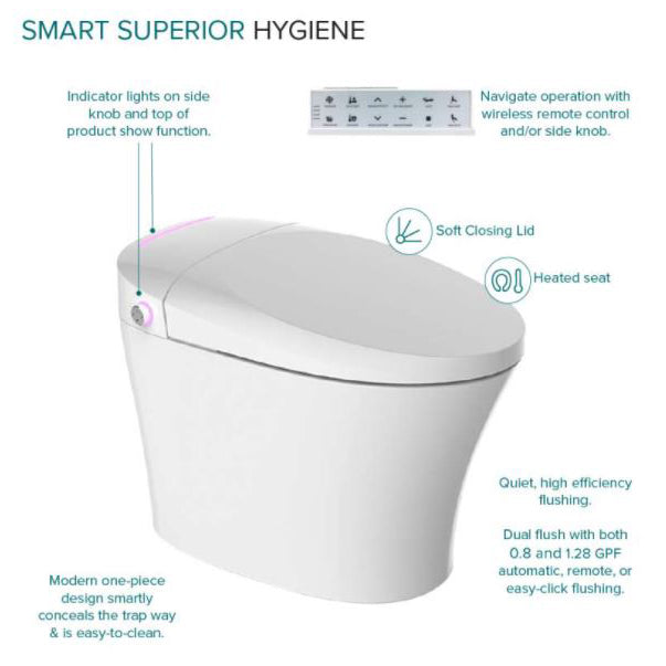 Ginger 1-Piece Elongated Smart Bidet Toilet in White