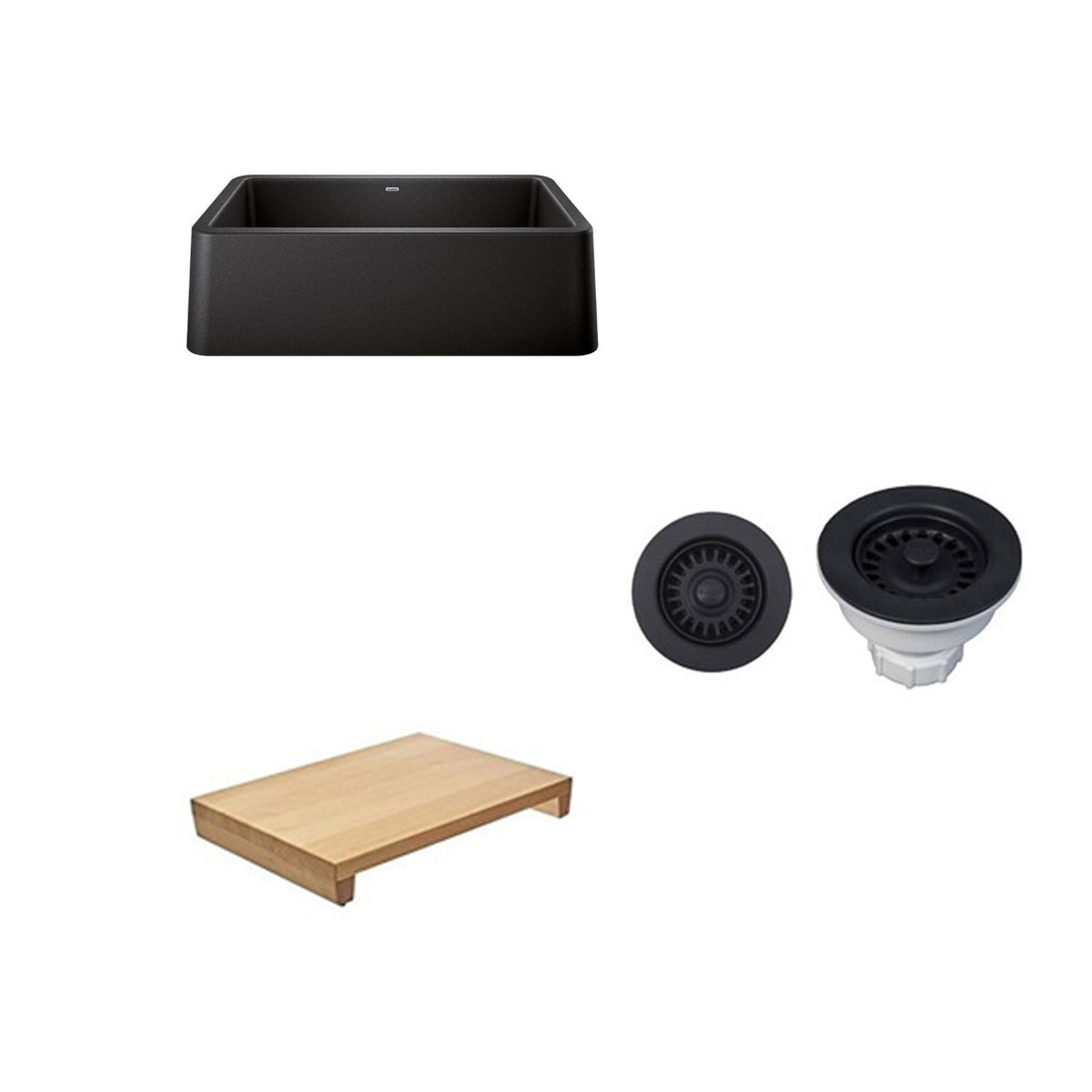 Ikon 33x19x10" Apron Front Single Bowl Sink Kit, Anthracite