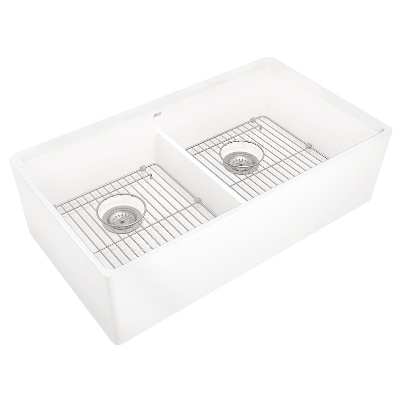 Avery 36x20" Fireclay Double Bowl Apron Kitchen Sink in Alabaster White