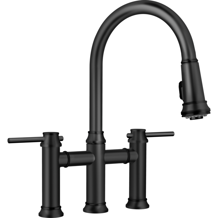 Empressa Bridge Faucet w/Pull-Down Spray in Matte Black