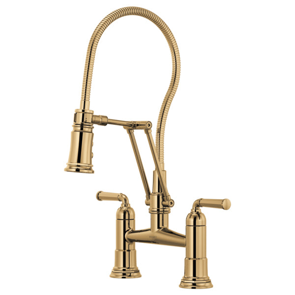 Rook Articulation Bridge Faucet w/Finished Hose in Polished Gold