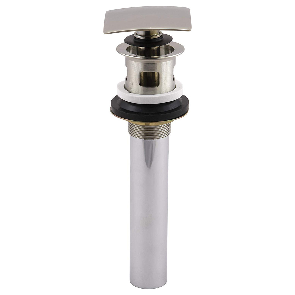 Square Push Pop-Up Drain Assembly with Overflow, Matte Black
