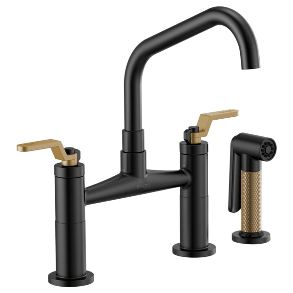 Litze Bridge Kitchen Faucet in Matte Black/Luxe Gold