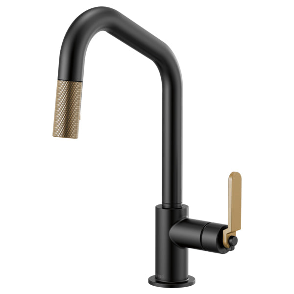 Litze Pull-Down Faucet w/Angle Spout, Ind Hdl in Black/Gold
