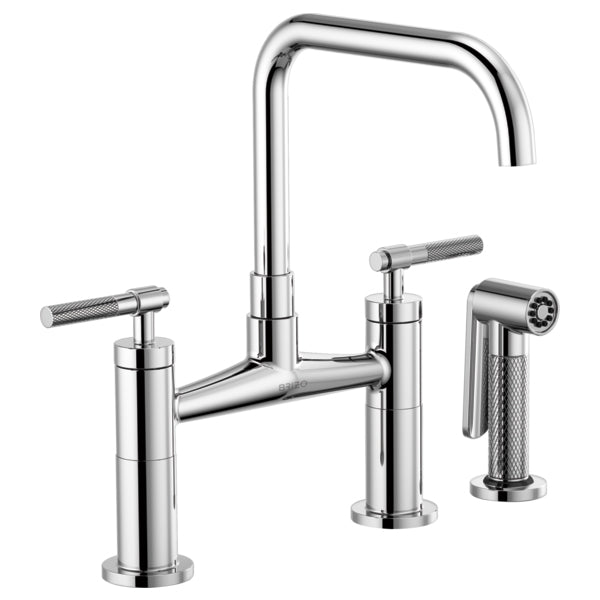 Litze Bridge Faucet w/Sq Spout, Knurl Hdl in Chrome