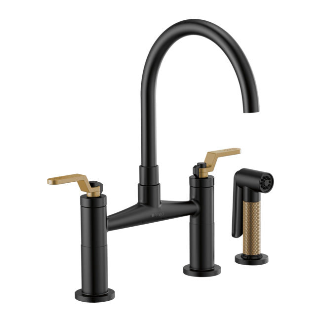 Litze Bridge Faucet w/Arc Spout, Ind Hdl in Black/Gold
