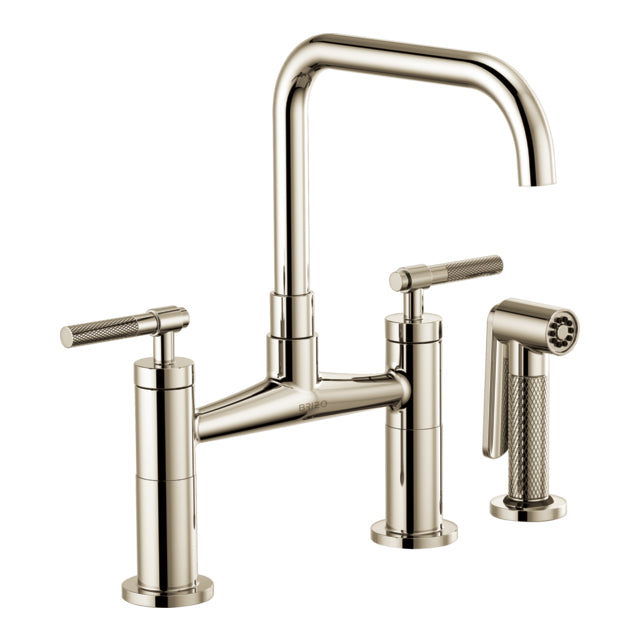 Litze Bridge Faucet w/Sq Spout, Knurl Hdl in Polished Nickel