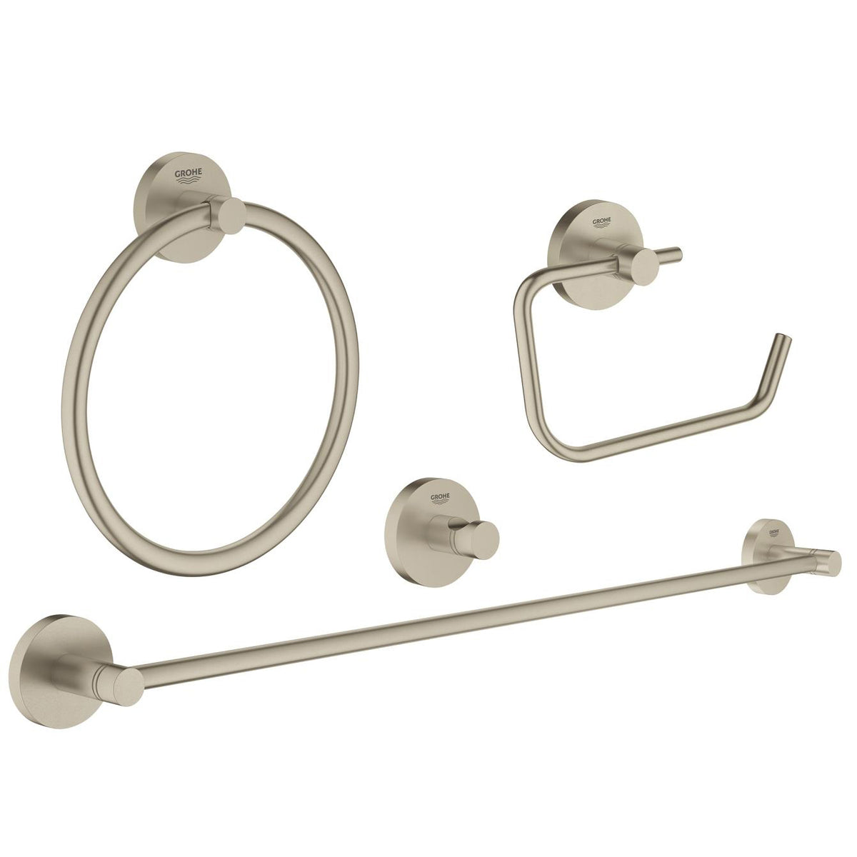 Essentials 4-in-1 Bathroom Accessory Set in Brushed Nickel