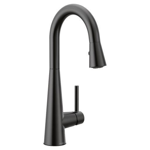Sleek Matte Black One Hole High Arc Pull Down Bar Faucet