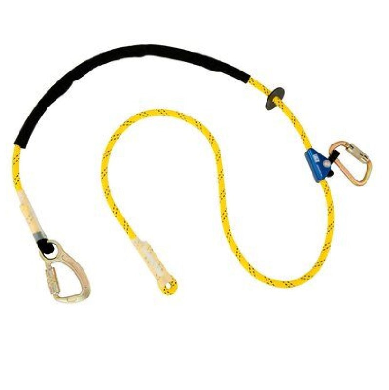 DBI Sala Pole Climber's Adjustable Rope Positioning Lanyard 8' with Steel Carabiner at 1 End, Rope Adjuster & Steel Carabiner at Other End