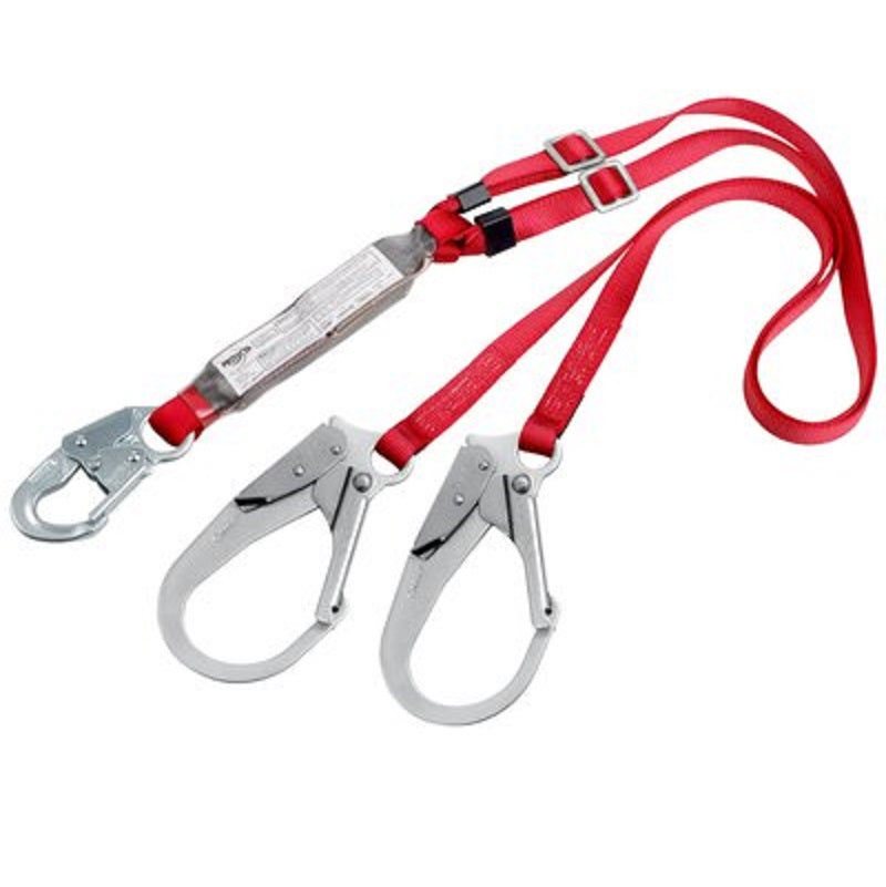Protecta PRO Pack Adjustable 100% Tie-Off Shock Absorbing Lanyard 6' Adjustable Web Double-Leg with Snap Hook at Center & Steel Rebar Hooks at Leg Ends