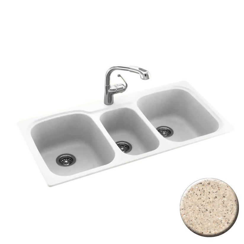 Triple Bowl 44x22x9-1/2" Dual Mount Sink Bermuda Sand 3 HL