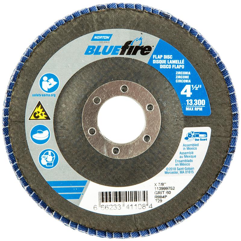 FLAP DISC 4-1/2X7/8 T29 60 GR 41108 BLUEFIRE FBRGLSS PLT EZ