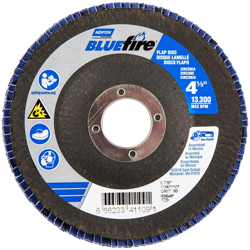FLAP DISC 4-1/2X7/8 T29 80 GR 41109 BLUEFIRE FBRGLSS PLT EZ