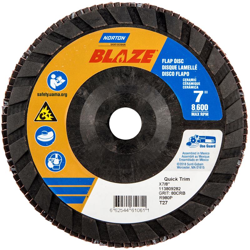 Flap Disc 7"X7/8" Type 27 80 Grit Quick Trim Plastic Plate Blaze R980P