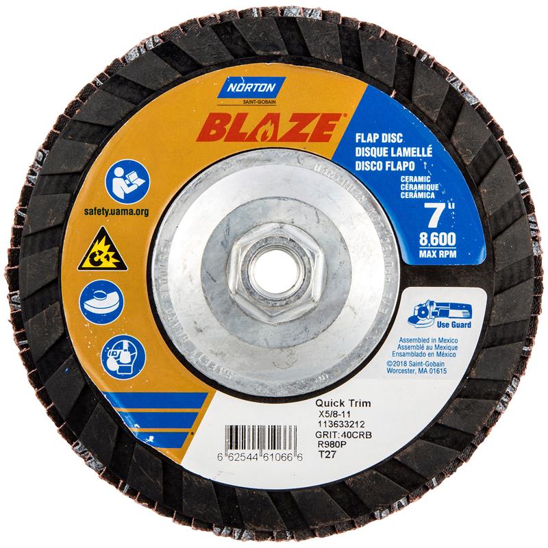 Flap Disc 7"X5/8"-11 Type 27 40 Grit Quick Trim Plastic Plate Blaze R980P