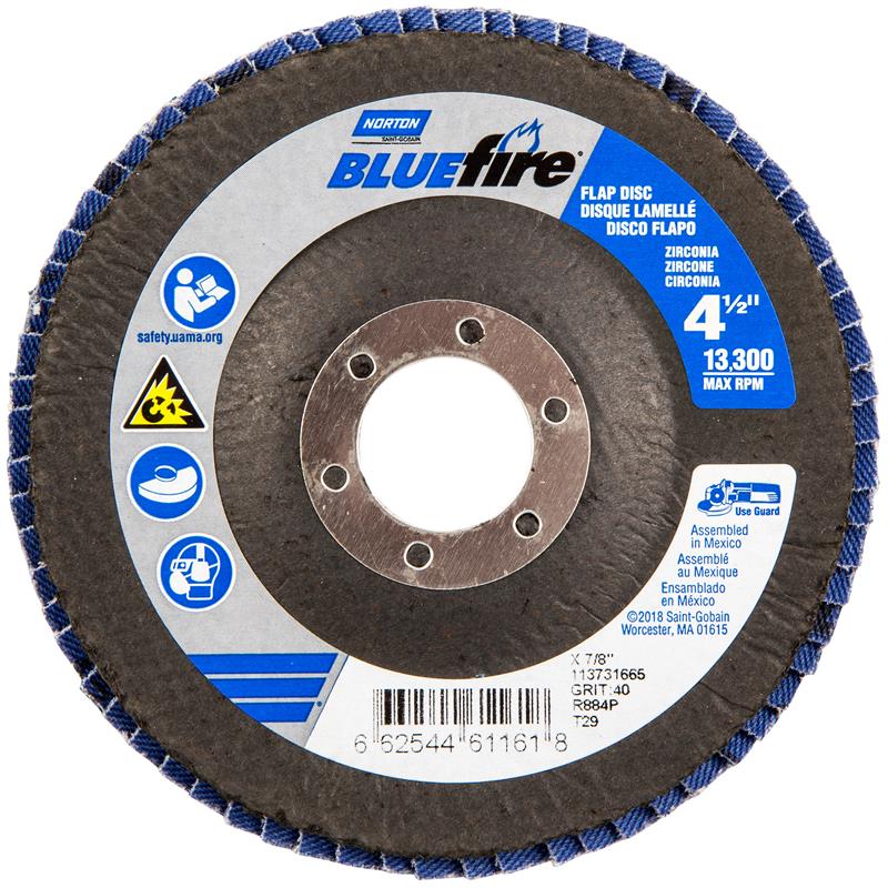 Flap Disc 4-1/2"X7/8" Type 29 40 Grit Fiberglass Plate BlueFire R884P