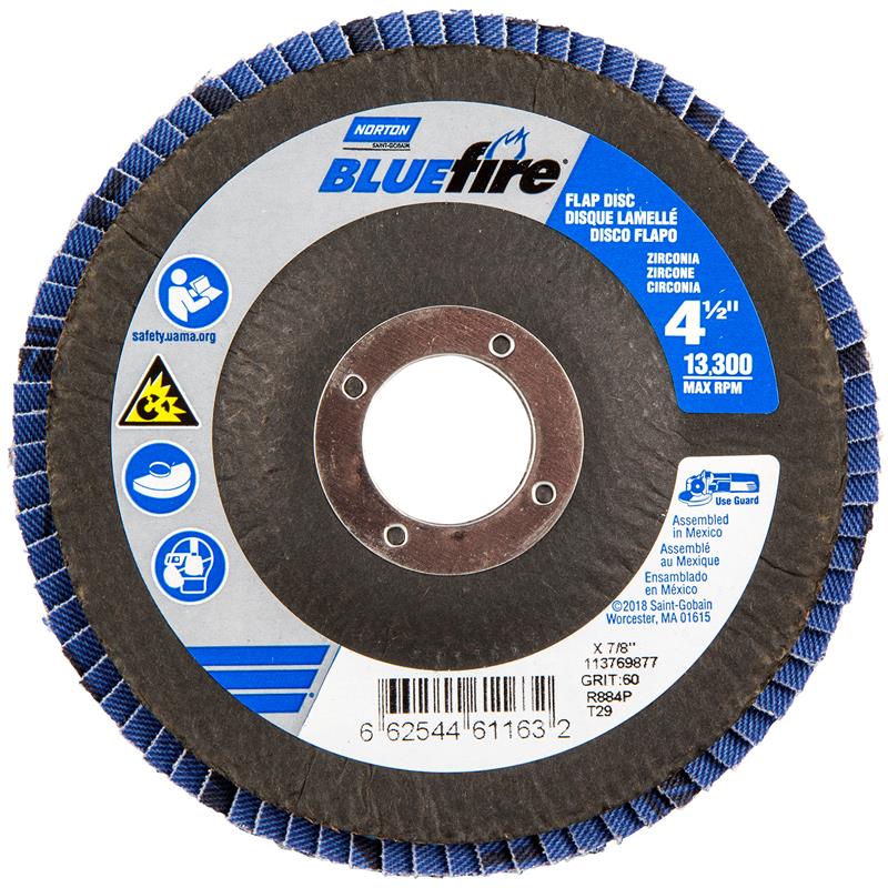 Flap Disc 4-1/2"X7/8" Type 29 60 Grit Fiberglass Plate BlueFire R884P