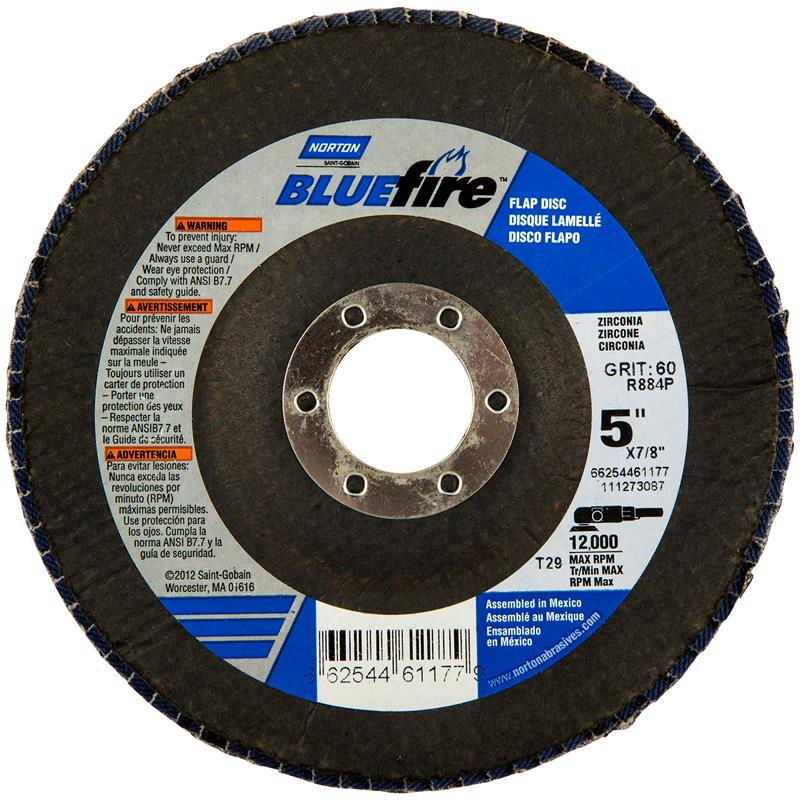 Flap Disc 5"X7/8" Type 29 36 Grit Fiberglass Plate BlueFire R884P