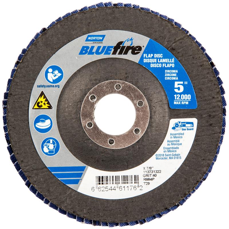 Flap Disc 5"X7/8" Type 29 40 Grit Fiberglass Plate BlueFire R884P