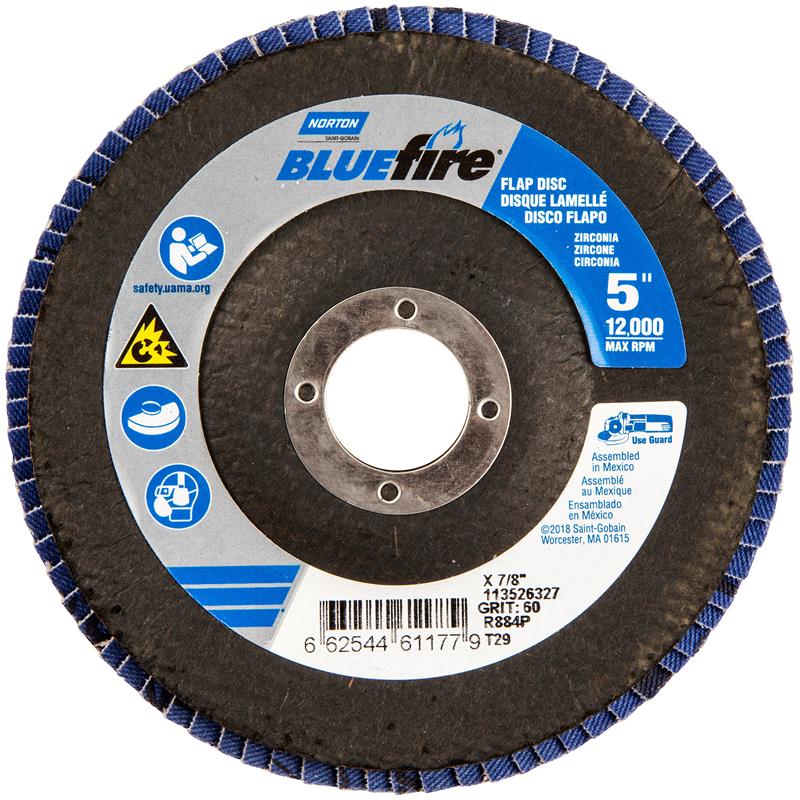 Flap Disc 5"X7/8" Type 29 P60 Grit Fiberglass Plate BlueFire R884P