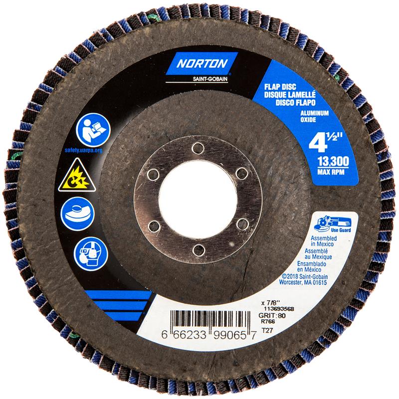 Flap Disc 4-1/2"X7/8" Type 27 80 Grit High Density Fiberglass Plate Neon R766
