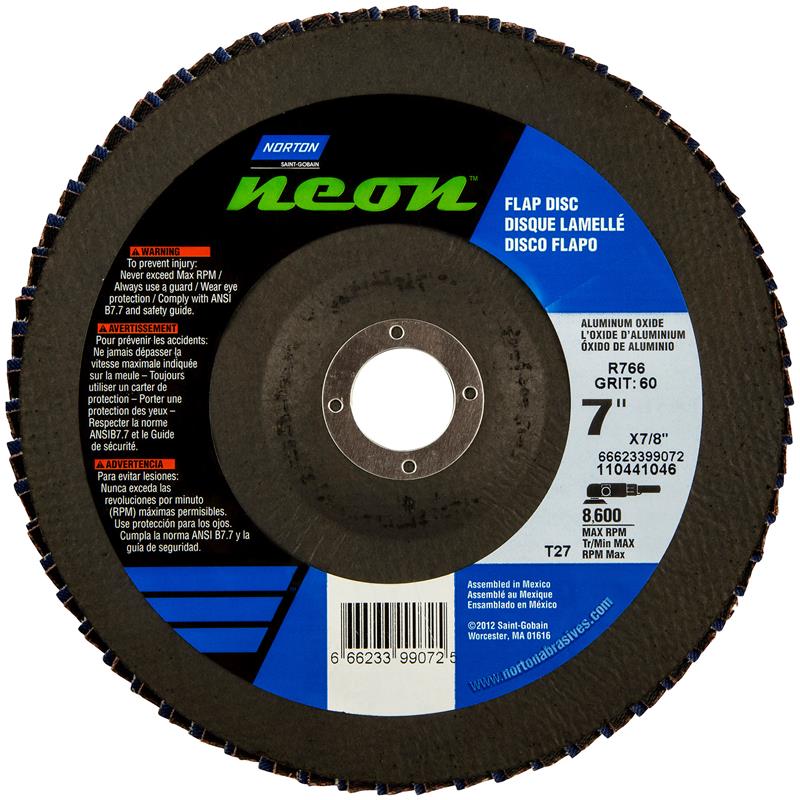 Flap Disc 7"X7/8" Type 27 36 Grit High Density Fiberglass Plate Neon R766