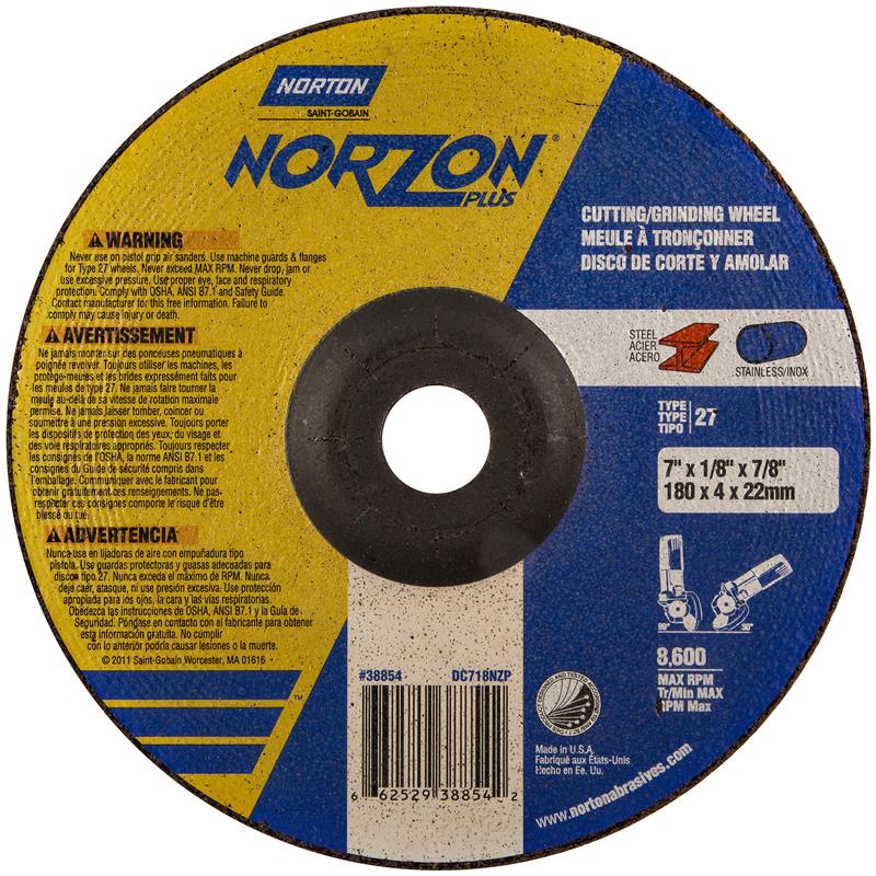Depressed Center Wheel 7"X1/8"X7/8" Type 27 Norzon Plus