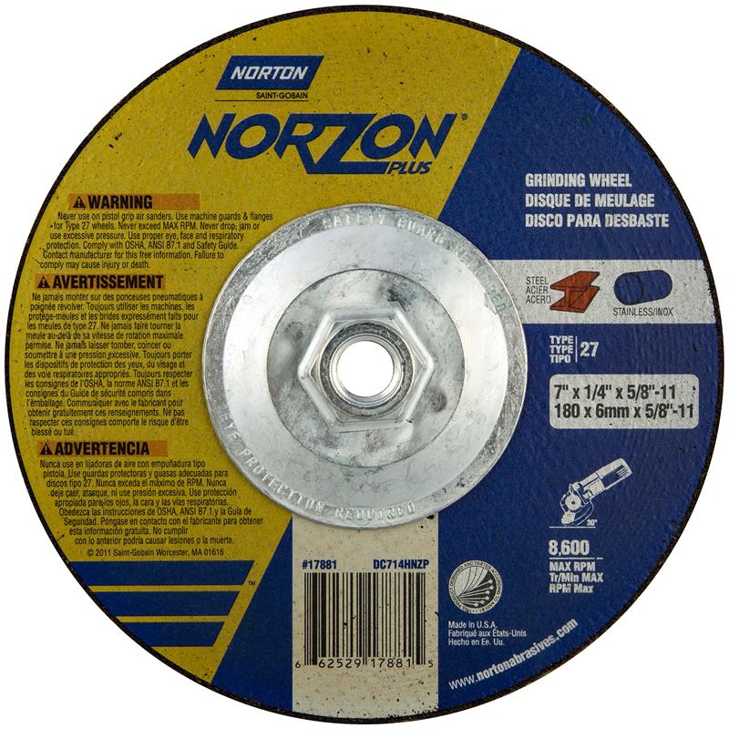 Depressed Center Wheel 7"X1/4"X5/8" Type 27 Norzon Plus