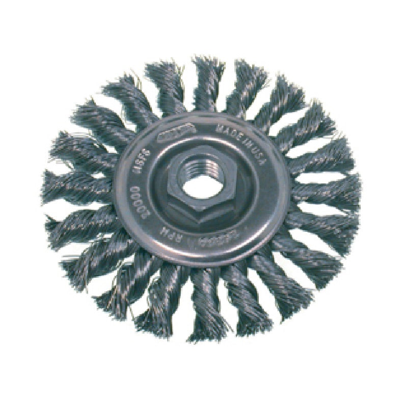 Wheel Brush 4" Diameter Knot Wire High Speed Small Grinder .020" Stainless Steel Wire 5/8"-11NC Arbor Hole