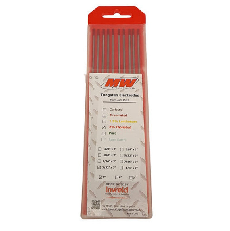 ELECTRODES 3/32X7 TUNGSTEN 07WTH2093 RED 2% THORIATED