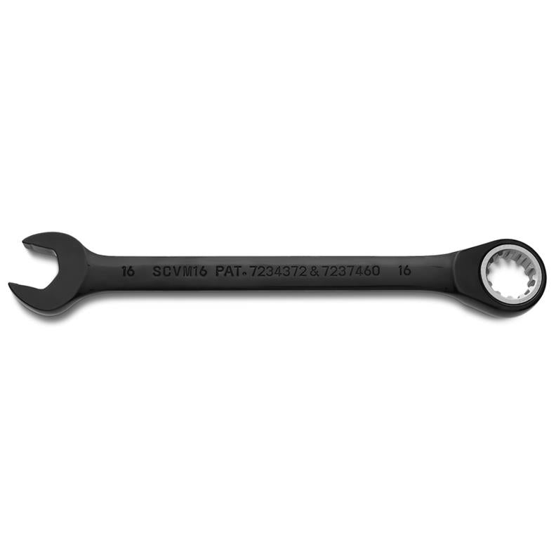 Combination Wrench 16mm Reversible Ratcheting Spline Metric Black Chrome