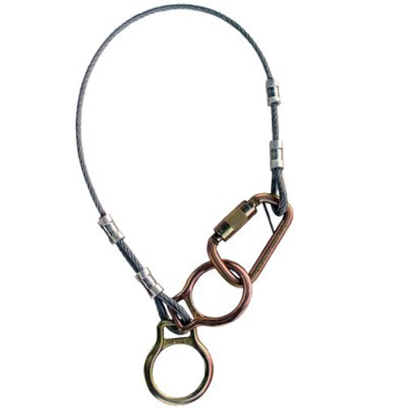 Protecta Cable Dual-Ring Tie-Off Adapter 3' Galvanized Cable Carabiner at 1 End, 2 D-Rings at the Other