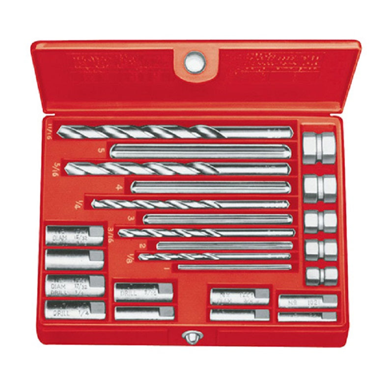 Screw Extractor Set 25-Pc Includes Extractors, Drills & Drill Guides in Plastic Box Model 10