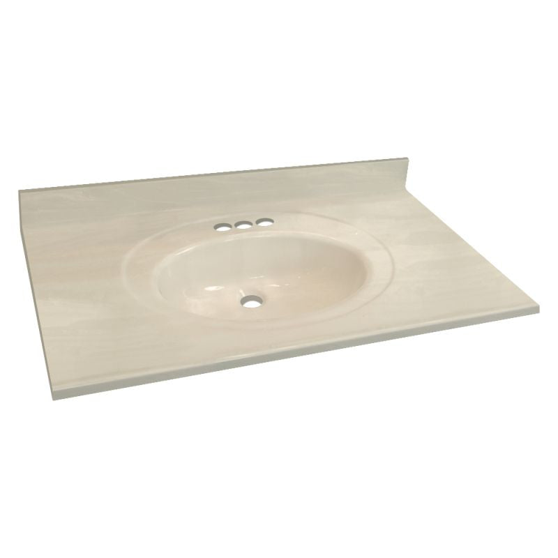 Samson 25x22" Vanity Top w/Rec Oval Bwl & 4" Centers in Wht/Bone, Sleeved