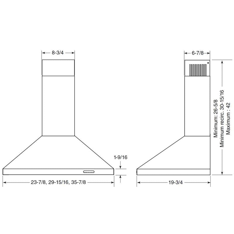 Elite Range Hood Pyramidal Chimney 36" Wall-Mount 460 CFM Stainless Steel
