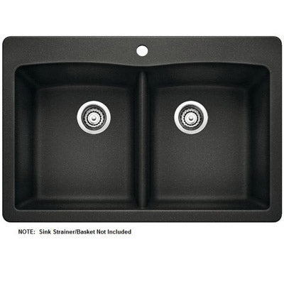 Diamond 33x22x9-1/2" Equal Dbl Sink in Anthracite w/2 Holes