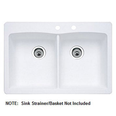 Diamond 33x22x9-1/2" Equal Dbl Sink in White w/4 Holes